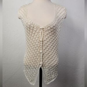Elegant Crocheted Adorned With Pearls Sleeveless Blouse